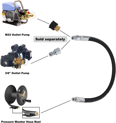 YAMATIC Pressure Washer Whip Hose with Swivel Steel Connector, 3/8" Jumper Hose 2FT For Hose Reel and Power Washer, 4000 PSI...