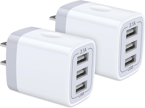 USB Wall Charger, Hootek 2Pack Wall Plug 3-Port USB Charging Station 3.1A Power Adapter Multi Port Quick Charger Block Cube for iPhone 15 14 13 12...