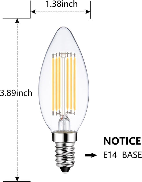 LED Light Bulbs E14 Base Warm White 2700K 60W Dimmable European Light Bulbs for Turkish Lamp, E14 Bulb 6W LED Candle Bulb, 6 Pack...