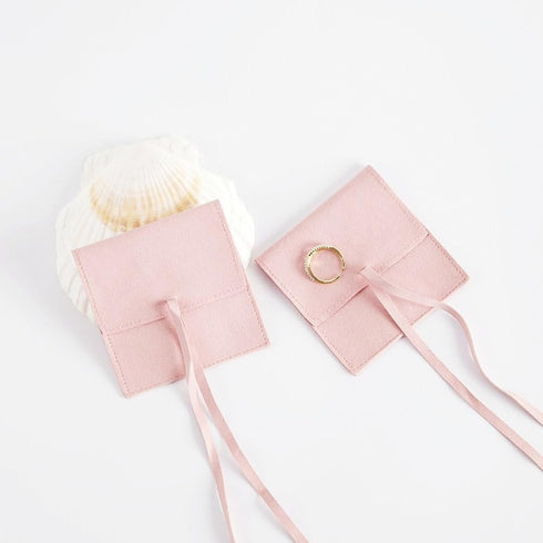 40 Pieces Microfiber Jewelry Pouch, 8 x 8 cm Jewelry Package Bags with String, Luxury Small Gift Bag, Pink Envelope Style Bracelet Packaging Bow T...