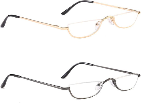 Half Frame Reading Glasses, Half Metal Moon Readers for Women Men 2 Pairs 1.75...