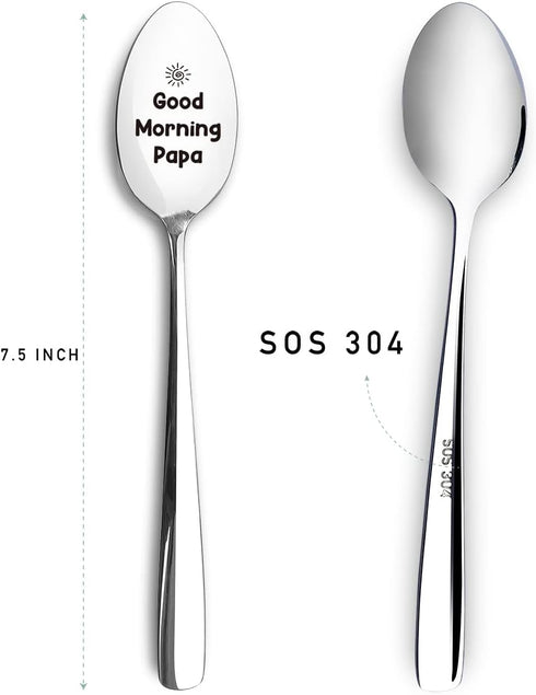 Good Morning Papa Spoon Engraved Funny Gift for Grandpa Father, Ice Cream Tea Coffee Cereal Lover Spoon Gifts for Thanksgiving Christmas Birthday...