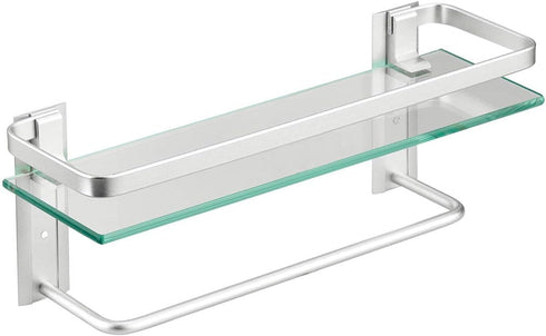 VOLPONE Glass Shelf with Towel Bar 15.7in Silver Bathroom Shelf Wall Mount Rustproof Bathroom Wall Organizer 1 Tier (Silver)...
