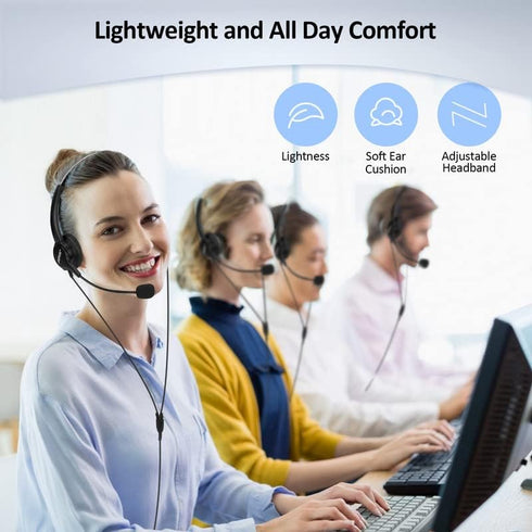 AGPTEK Hands-Free Call Center Noise Cancelling Corded Binaural Headset Headphone with 4-Pin RJ9 Crystal Head and Mic Microphone for Desk Phone - T...