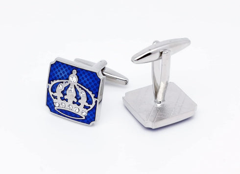 Blue Square Royal Crown Crystal Cuff Links for Men Lady in Gift Box Unisex Metal Cufflinks for Business Wedding Anniversary...