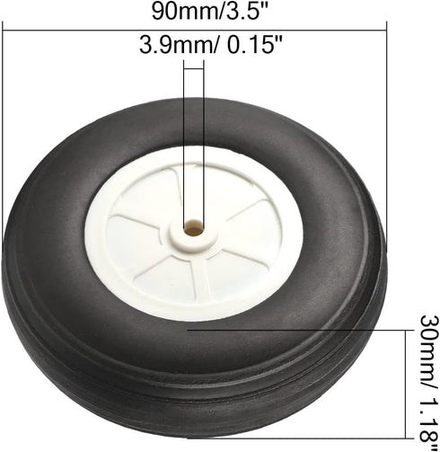 Fielect 3.5 inch RC Model Airplane Super Light Sponge Tire Tail Wheel Tire and Wheel Sets for RC Car Airplane PU Sponge Tire with Plastic Hub 2 Pc...