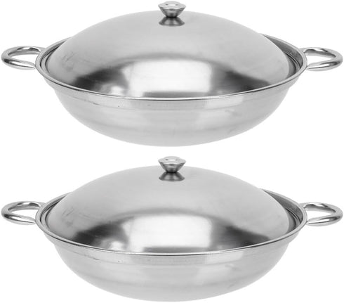 Kichvoe Stainless Steel Wok Pan with Lid 2pcs Double Handle Everyday Pan Nonstick Frying Pan Shabu Pot Seafood Cookware Fits All Stoves for Home O...