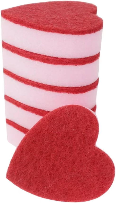 Heart Shaped Sponge, Dual-Sided Kitchen Scrubber for Washing Dishes, Pots, Pans and General Household Cleaning, Pink (6 Pack)...