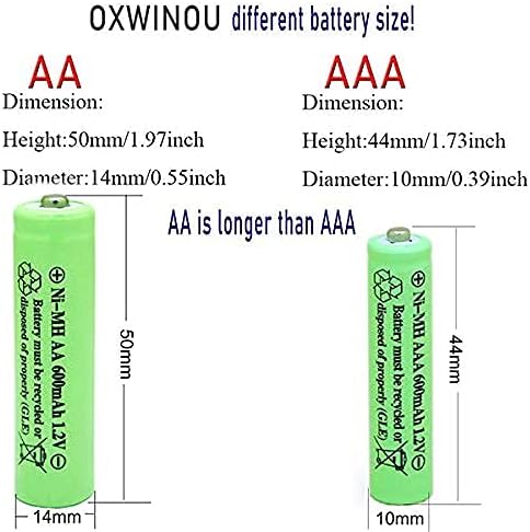 AA Ni-MH 600mAh 1.2V aa Rechargeable Battery for Outdoor Solar Lights,Garden Lights, Remotes, Mice (Green 8-Pack)...