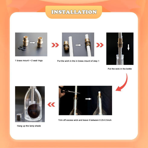 Wine Bottle Torch Kit 8 Pack, Includes 8 Long Life Torch Wicks, Lamp Cover & Brass Wick Mount(13.7 Inch,Bottle not Included)...