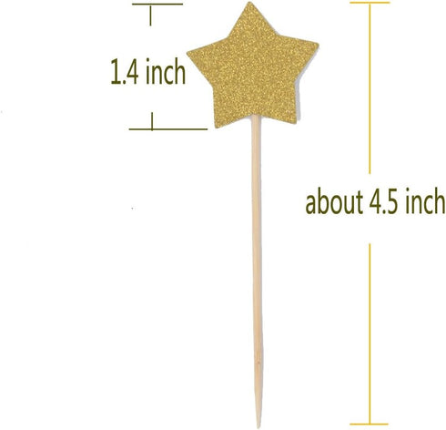 WARMBUY Gold Glitter Cupcake Cake Toppers, Double Sided Stars, 50 Pack...