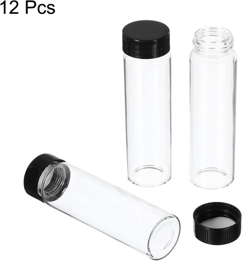 PATIKIL 40mL Reagent Media Bottle, 12 Pack Round Glass Storage Bottles Plastic Screw Cap for Lab Home, Clear...