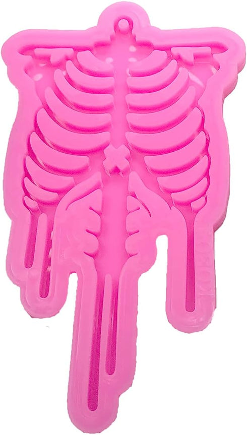 Shiny Glossy Halloween Skull Human Skeleton Bone Rib Shape Silicone Molds for DIY Craft Keychain Polymer Clay Mold Epoxy Pendant Resin Crafting Ma...