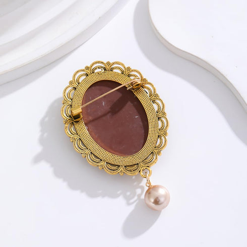 Kokoma Victorian Cameo Brooch Pin for Women Girls Dangling Pearl Beauty Lady Portrait Lapel Pins Scarf Badge Cloth Dress Accessories Jewelry...