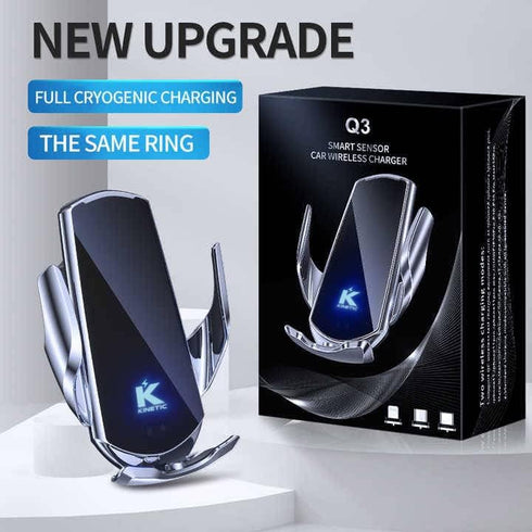 Kinetictronic Wireless Car Charger QI 15W Output Power for 3.5" - 6.5" Phone (Silver)...