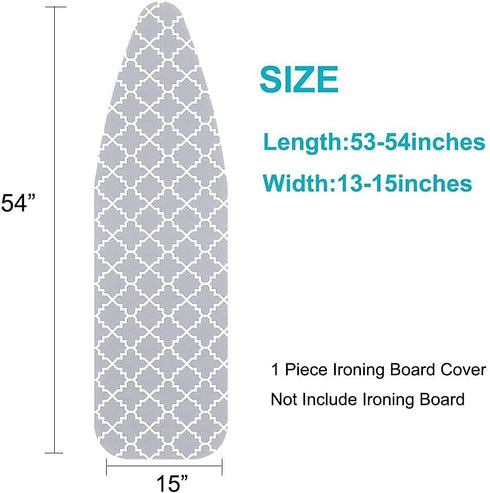 Ironing Board Cover and Pad Standard Size 15"x54", Resists Scorching and Staining with Elastic Edge Heavy Duty Extra Thick Ironing Padding Cotton ...