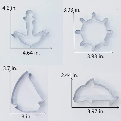 LILIAO Nautical Cookie Cutter Set - 4 Piece - Anchor, Sailboat, Rudder and Dolphin Biscuit Fondant Cutters - Stainless Steel...