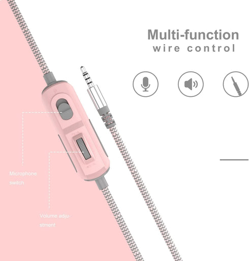 Headphones with Microphone Surround Sound Active Noise Canceling Pink Wired Gaming Headphones - 3.5mm Audio Jack Stereo Headset for PC, PS4, PS5, ...
