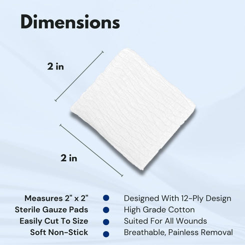 Dealmed 2’’ x 2’’ Sterile Gauze Pads (100 Count) Disposable and Individually Wrapped Medical Gauze Pads, Wound Care Product for First Aid Kit and ...
