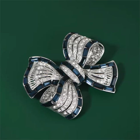 Rhinestone Bow Collar Brooch Crystal Bow Brooch Pin Vintage Blue Sparkling lapel Pin Crystal Collar Pin Ribbon Bow Brooch Badge Clothing Accessory...