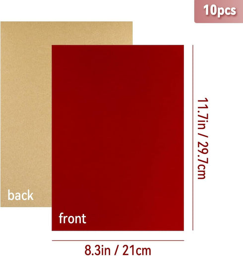 10 PCS Self Adhesive Felt Sheets, 8.3" x 11.8" Velvet Flock Backing Paper Liner Felt Wallpaper for Jewelry Drawer Craft Box Felt Liner (Red)...