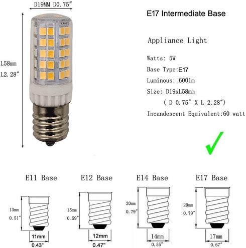 E17 Led Bulb Microwave Oven Light Equivalent 60w Incandescent Warm White Appliance Light for 40w - 60w Type B Candelabra Bulb Dryer Range Hood Ref...
