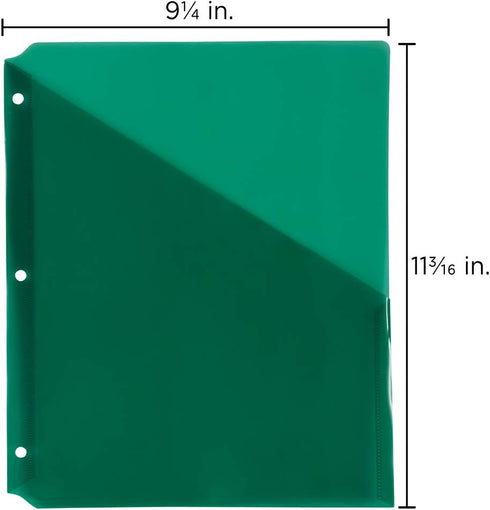 JAM PAPER Plastic Binder Dividers w/Pocket - 11 3/16 x 9 1/4 - Green - 6/Pack...