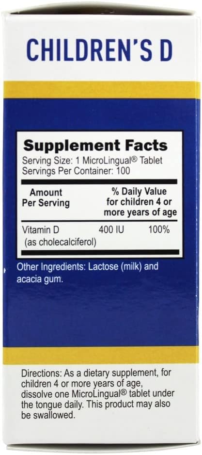 Superior Source Children’s Vitamin D3 400 IU, Under The Tongue Quick Dissolve MicroLingual Tablets, 100 Count, Promotes Strong Bones and Teeth, Im...