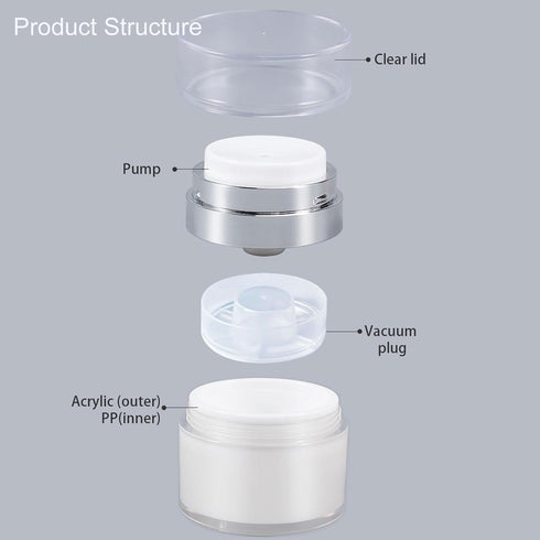 3Pcs Airless Pump Jars,Refillable Empty Airless Pump Jar Vacuum Push Down Moisturizer Pump Dispenser for Serums,Skincare Cream,Essence,Leak Proof ...