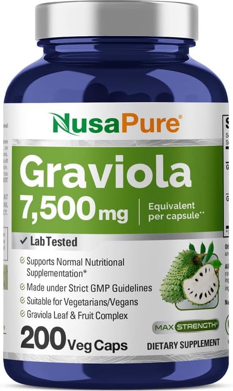 NusaPure Graviola 7,500 mg Equivalent per caps 200 Veggie (Non-GMO, Extract 20:1)...