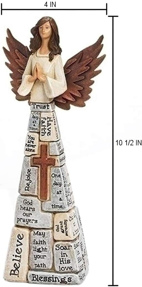 Praying Angel Faith-Filled Robes Whitewashed 4 x 10.5 Resin Tabletop Figurine...