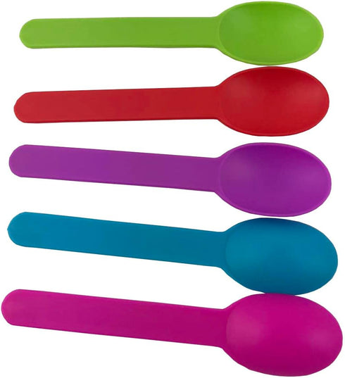 Disposable Mixed Color Assorted Heavy WideHandle Plastic Spoons Frozen Yogurt Spoon,Ice Cream Spoons,Frozen Dessert Spoons 50Pc...