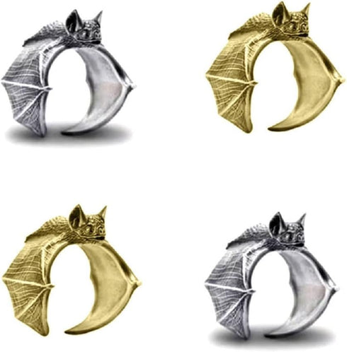 Vintage Knuckle Rings Set Stackable Finger Ring Halloween Bat Finger Ring Open Adjustable Black Punk Wing Ring Gothic Finger Band Cosplay Accessor...