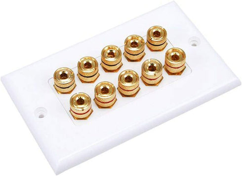 Monoprice 103539 Banana Binding Post Two-Piece Inset Wall Plate – White – Coupler Type For 5 Speakers...