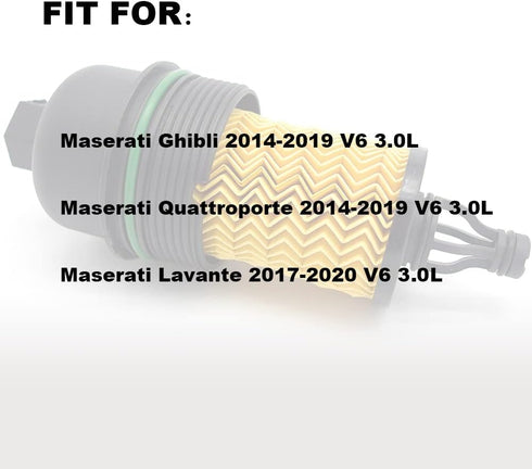 311401 Oil Filter Fit for 2014-2019 Maserati Ghibli & Quattroporte V6 Engines...