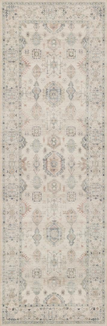 Loloi Hathaway Collection HTH-04 Beige/Multi 2'-6" x 7'-6", .25" Thick Runner Rug, Soft, Durable, Printed, Modern, Low Pile, Non-Shedding, Easy Cl...