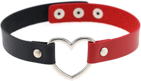 Hiphop Street Dance Hollow Peach Love Metal Heart Ring Double Color Matching Stitching Leather Collar Goth Choker Necklaces for Women Girls Punk C...