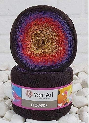 Yarn Art Flowers 55% Cotton 45% Acrylic 250gr 1094yds Multicolor Rainbow Crochet Sport Yarn (265)...