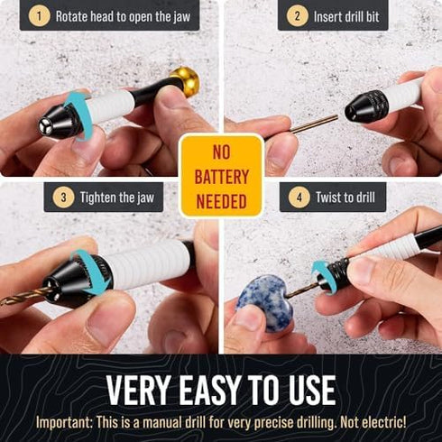 Pin Vise Hand Drill for Jewelry Making - Craft911 Manual Craft Drill Sharp HSS Micro Mini Twist Drill Bits Set, Small Rotary Tools for Wood, Plast...