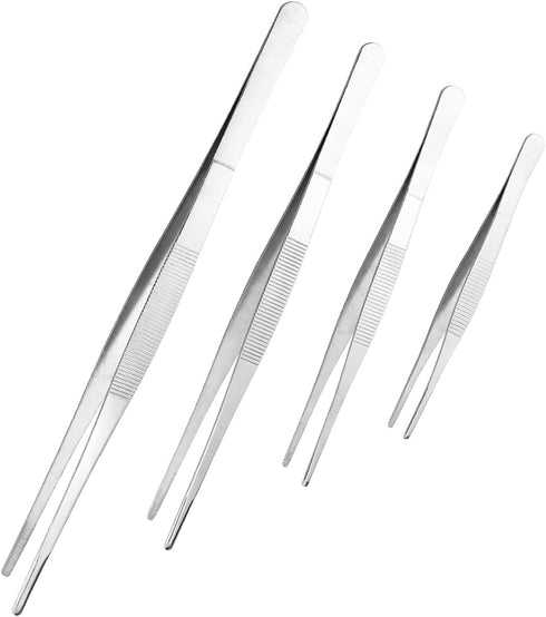4 PCS Kitchen Food Tweezers, LEEFONE Stainless Steel Tweezers Tongs with Precision Serrated Tips, Straight Tweezers for BBQ Grilling Cooking Roast...