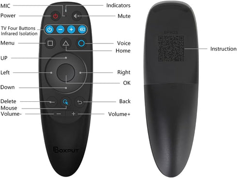 BPR2S Bluetooth Voice Remote Control Air Mouse Remote Control with 6-Axis Gyro Support IR Learning TV 4 Keys IR Isolation for Android TV Box TV St...