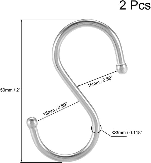 uxcell Stainless Steel S Hooks 2" S Shaped Hook Hangers for Kitchen Bathroom Bedroom Storage Room Office Outdoor Multiple Uses 2pcs...