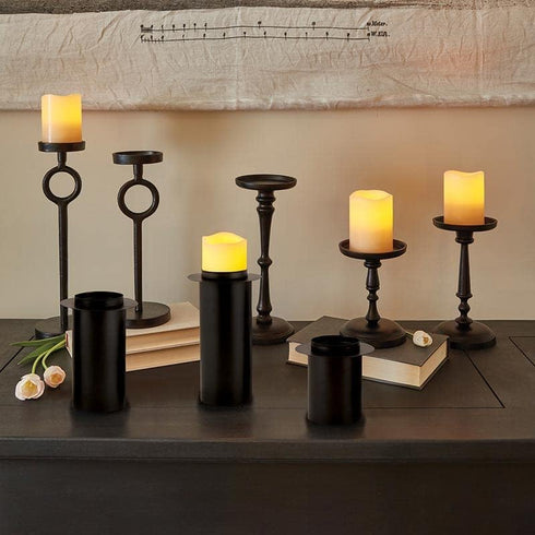 47th & Main Modern Iron Pillar Candle Holder Pedestal Candleholder, Large, Black...