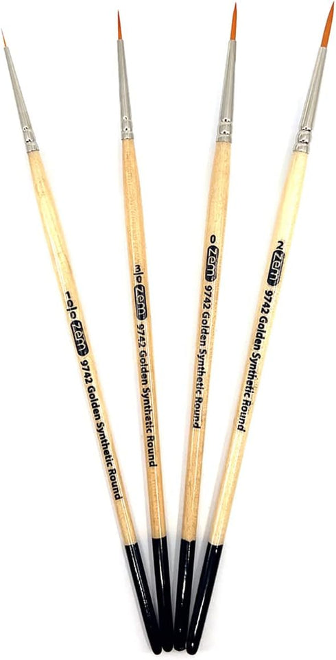ZEM Brush Golden Synthetic Small Detail Round Artist Brush Set Sizes 10/0, 3/0, 0, 2...