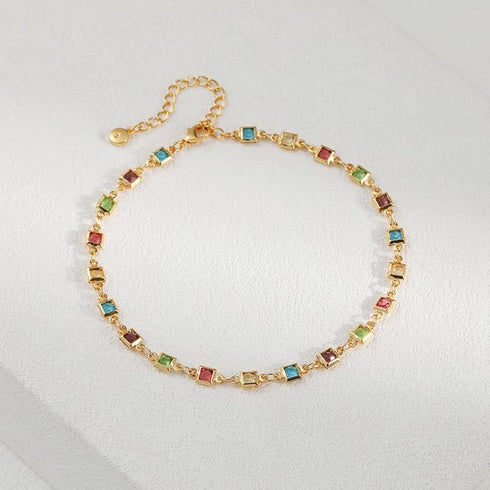 Gold Anklets for Women, Colored Small Zircon Summer Fashion Simple Titanium Steel Foot Chain Jewelry...