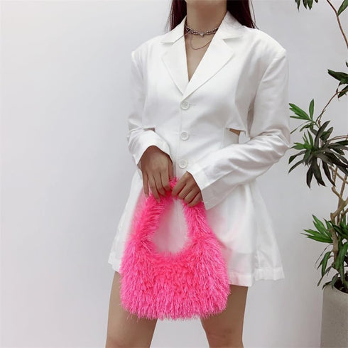 Faux Fur Fluffy Hobo Bag Furry Handbag Purse Y2K Fuzzy Tote Bag,Trendy Cute Plush Purse for Women...