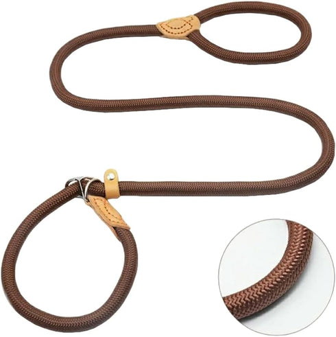 Dog Leash Slip Lead and Snap Hook Leash, Adjustable Heavy Duty 1/3" x 5 FT Braided Rope Durable No Pull Pet Strong Training Traffic Walking Lead L...
