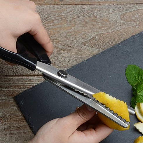 Fabric Pinking Shears Craft Scissors?Serrated Scalloped stainless Steel Handled Professional Sewing black Scissors, Scissors for Leather, Tailorin...