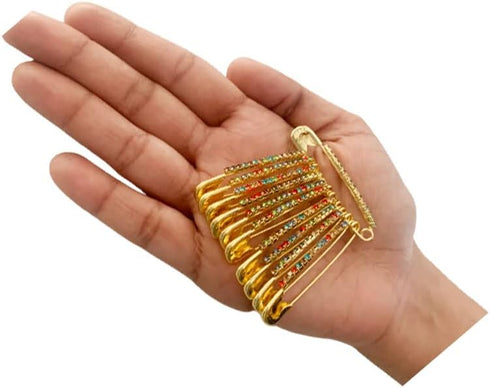 Colourful Saree/Safety Pins Brooch One Side of Safety Pin Decorated with Diamonds Set of 12,Decorative Safety Pins...