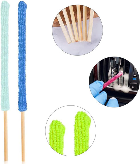 12Pcs Mini Dusters for Cleaning, Microfiber Detail Duster Sticks, Small Crevice Cleaning Tool, Dust Removal Brush for Car Window/Blind/Fan/Vent (6...